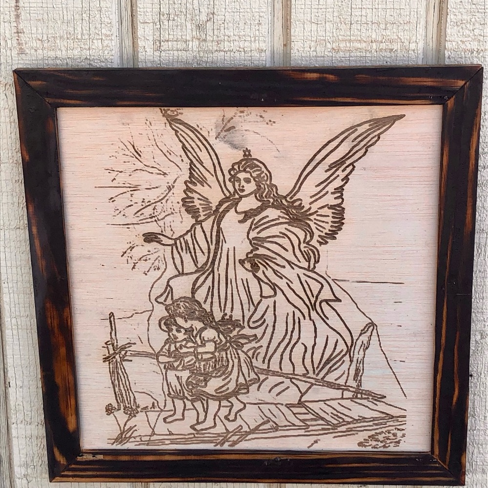 Rustic Frame Guardián Ángel Artwork on Wood